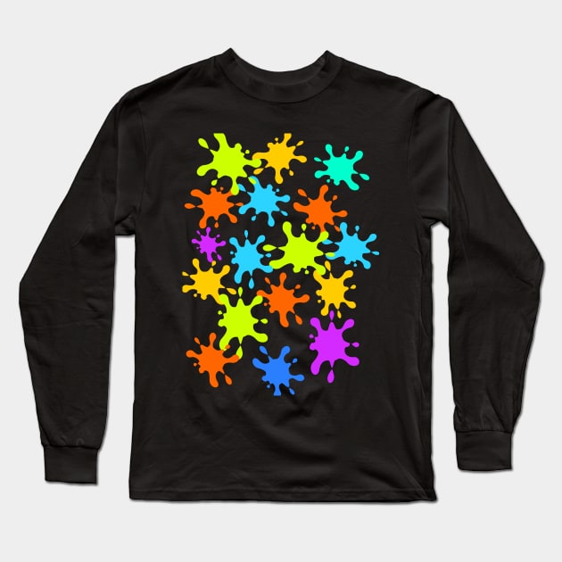 Paint Splatter Rainbow Colours Bright Long Sleeve T-Shirt by SunflowersBlueJeans